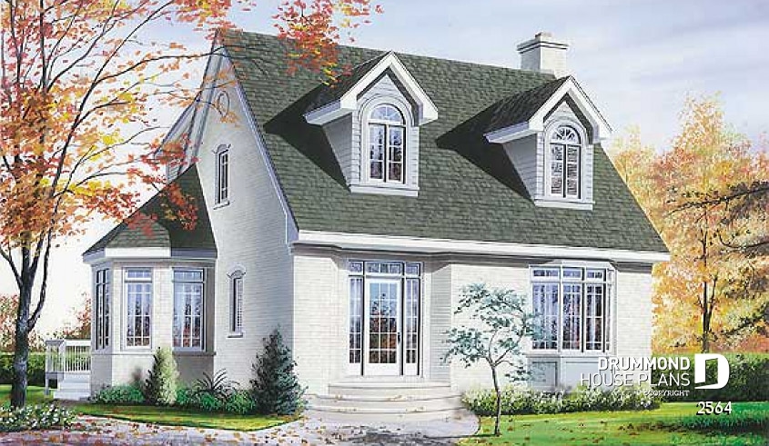 front - BASE MODEL - Country style house plan with breakfast nook, 3 bedrooms, laundry room on main floor - Moliere