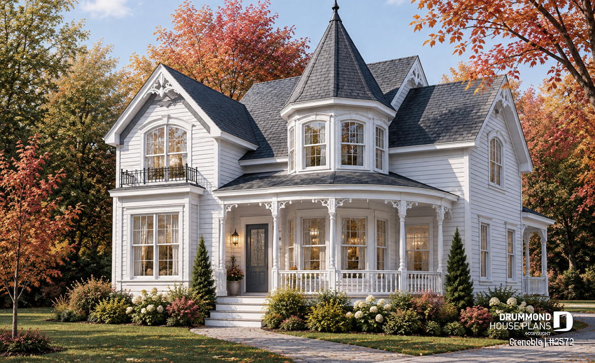 front - BASE MODEL - Charming victorian inspired house plan, 3 bedrooms + den, breakfast nook, large master suite - Grenoble