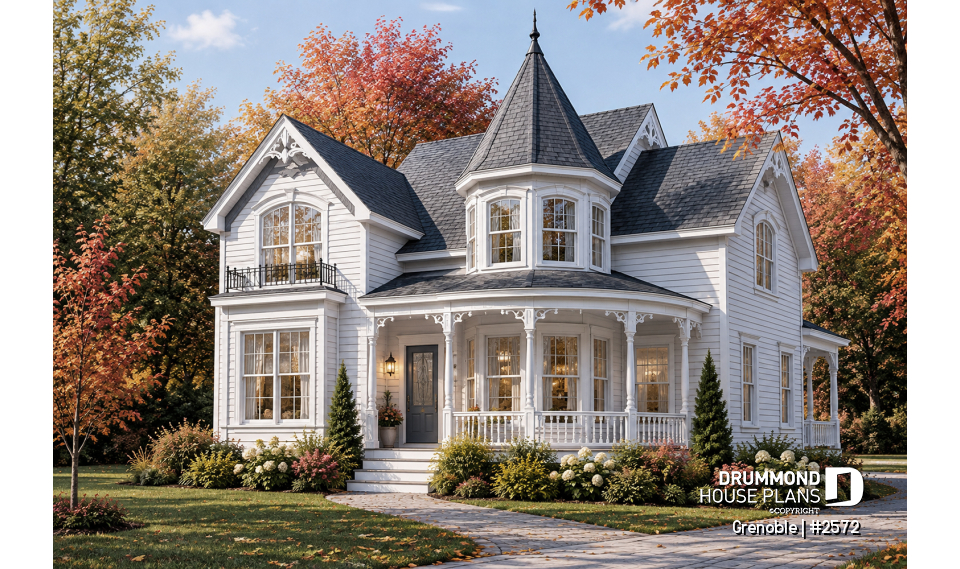 front - BASE MODEL - Charming victorian inspired house plan, 3 bedrooms + den, breakfast nook, large master suite - Grenoble