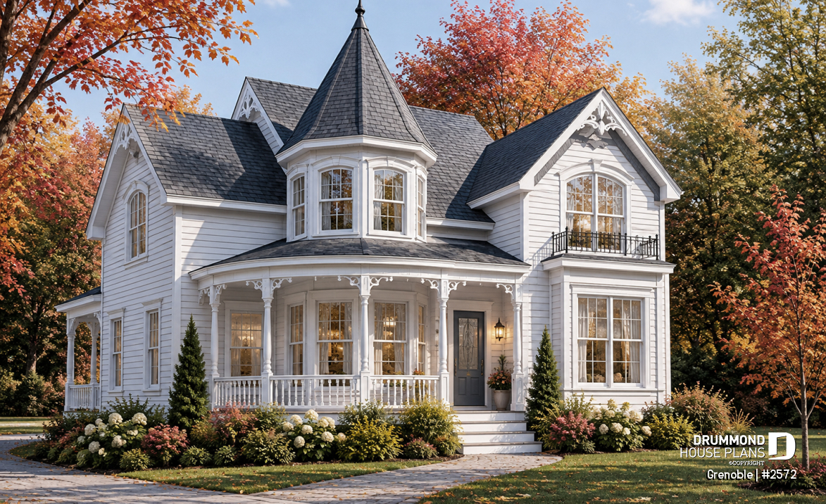 front - BASE MODEL - Charming victorian inspired house plan, 3 bedrooms + den, breakfast nook, large master suite - Grenoble