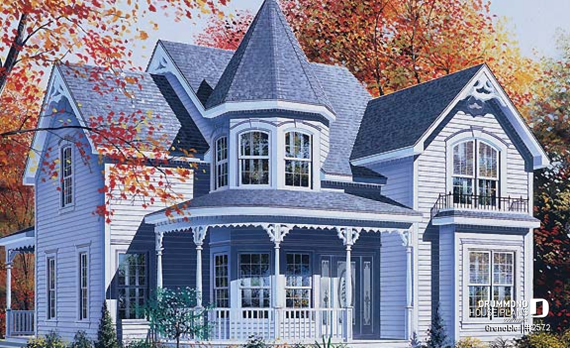 front - BASE MODEL - Charming victorian inspired house plan, 3 bedrooms + den, breakfast nook, large master suite - Grenoble