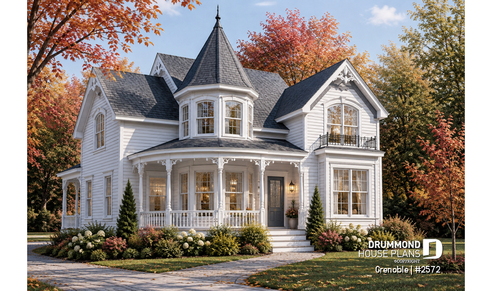 front - BASE MODEL - Charming victorian inspired house plan, 3 bedrooms + den, breakfast nook, large master suite - Grenoble
