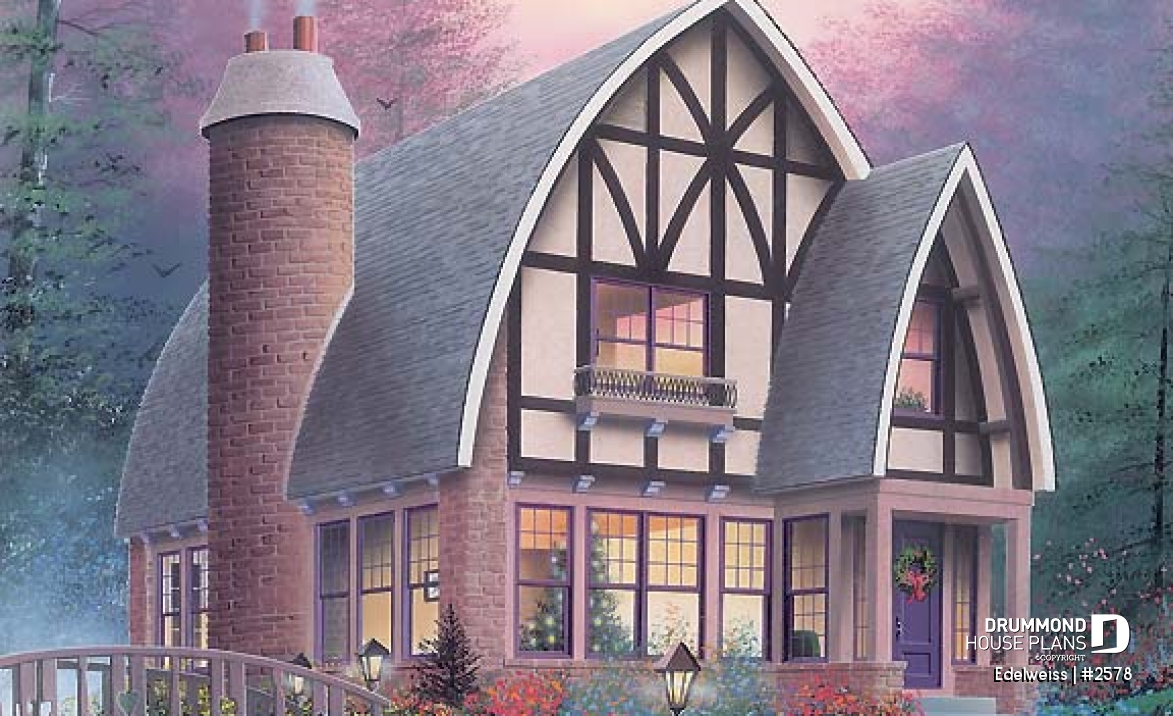 front - BASE MODEL - House style inspired by the Alsace region (France), open floor plan concept, large fireplace, 3 bedrooms - Edelweiss