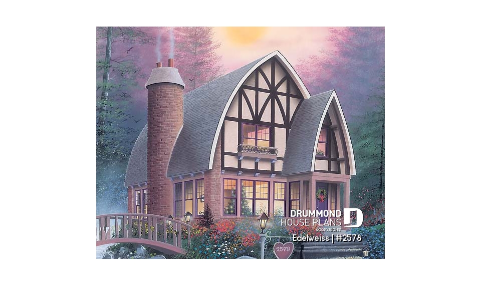 front - BASE MODEL - House style inspired by the Alsace region (France), open floor plan concept, large fireplace, 3 bedrooms - Edelweiss