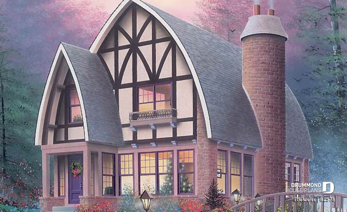 front - BASE MODEL - House style inspired by the Alsace region (France), open floor plan concept, large fireplace, 3 bedrooms - Edelweiss