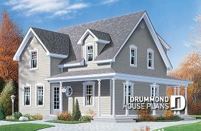 front - BASE MODEL - Farmhouse home plan, 3 beds, 2.5 baths, wraparound porch and low cost to build - Hillcrest