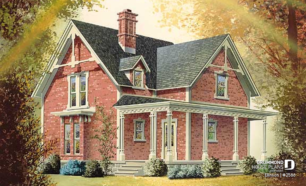 front - BASE MODEL - 3 bedroom Victorian house plan with laundry on second floor and 2 bathrooms - Ellinson