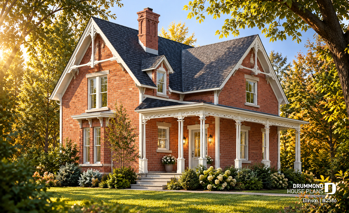 front - BASE MODEL - 3 bedroom Victorian house plan with laundry on second floor and 2 bathrooms - Ellinson