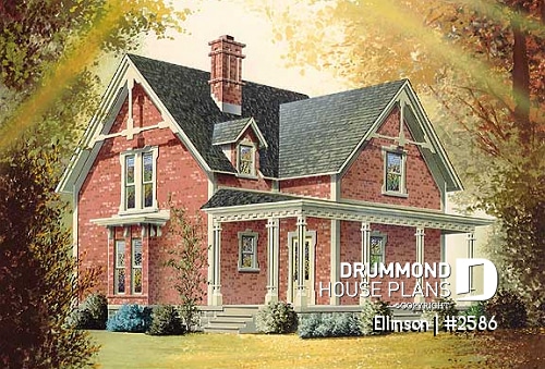 front - BASE MODEL - 3 bedroom Victorian house plan with laundry on second floor and 2 bathrooms - Ellinson
