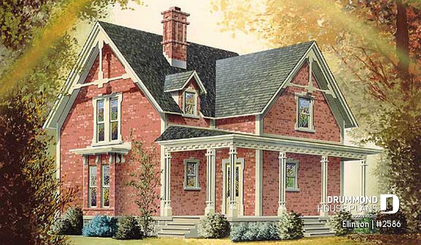 front - BASE MODEL - 3 bedroom Victorian house plan with laundry on second floor and 2 bathrooms - Ellinson