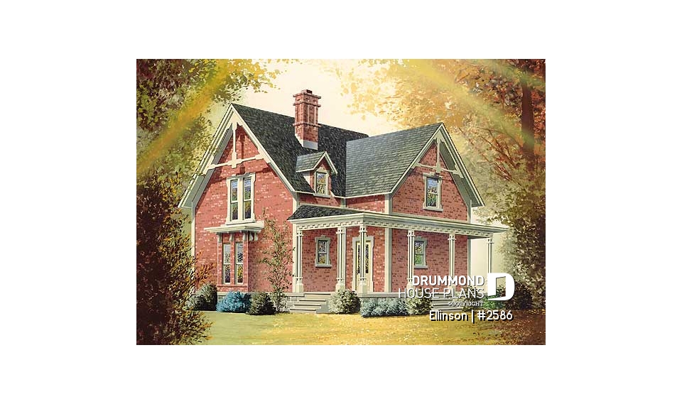 front - BASE MODEL - 3 bedroom Victorian house plan with laundry on second floor and 2 bathrooms - Ellinson