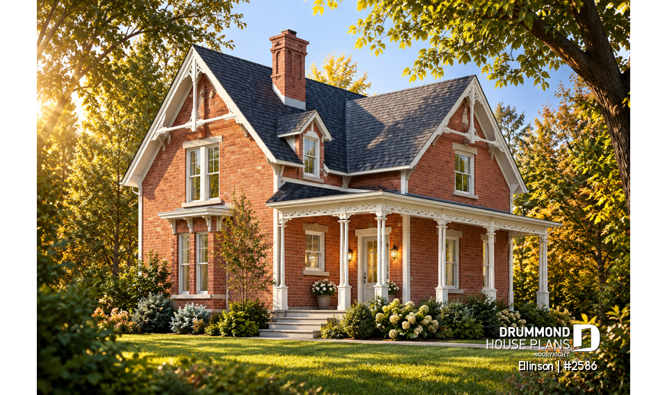 front - BASE MODEL - 3 bedroom Victorian house plan with laundry on second floor and 2 bathrooms - Ellinson