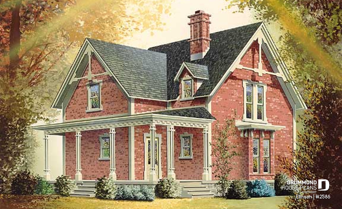 front - BASE MODEL - 3 bedroom Victorian house plan with laundry on second floor and 2 bathrooms - Ellinson