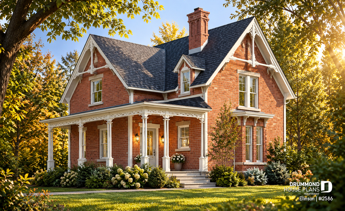 front - BASE MODEL - 3 bedroom Victorian house plan with laundry on second floor and 2 bathrooms - Ellinson