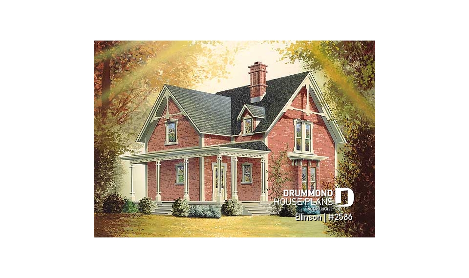 front - BASE MODEL - 3 bedroom Victorian house plan with laundry on second floor and 2 bathrooms - Ellinson