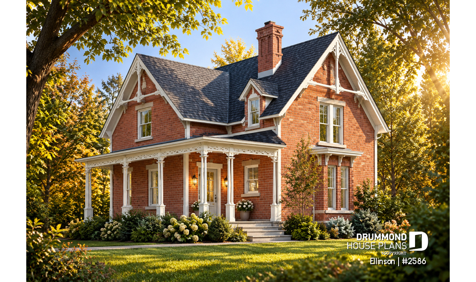 front - BASE MODEL - 3 bedroom Victorian house plan with laundry on second floor and 2 bathrooms - Ellinson