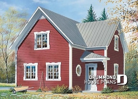front - BASE MODEL - Farmhouse home design, affordable construction  costs, open plan,  2 bedrooms, laundry room on main - Adam