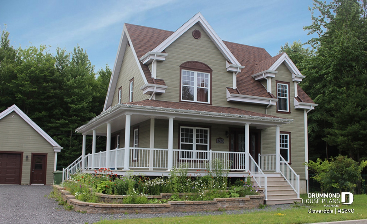 front - BASE MODEL - 3 to 4 bedroom Farmhouse style house plan, wraparound porch, home office, kitchen island - Cloverdale
