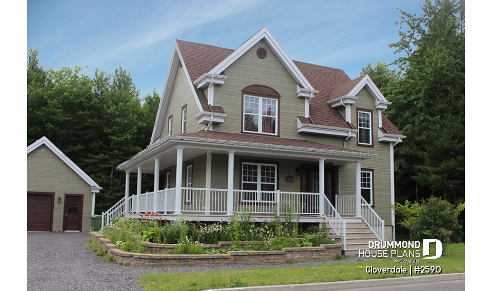 front - BASE MODEL - 3 to 4 bedroom Farmhouse style house plan, wraparound porch, home office, kitchen island - Cloverdale