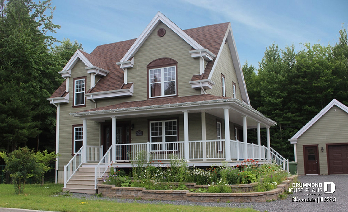 front - BASE MODEL - 3 to 4 bedroom Farmhouse style house plan, wraparound porch, home office, kitchen island - Cloverdale