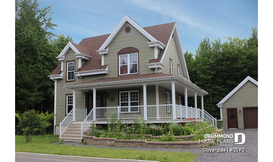 front - BASE MODEL - 3 to 4 bedroom Farmhouse style house plan, wraparound porch, home office, kitchen island - Cloverdale