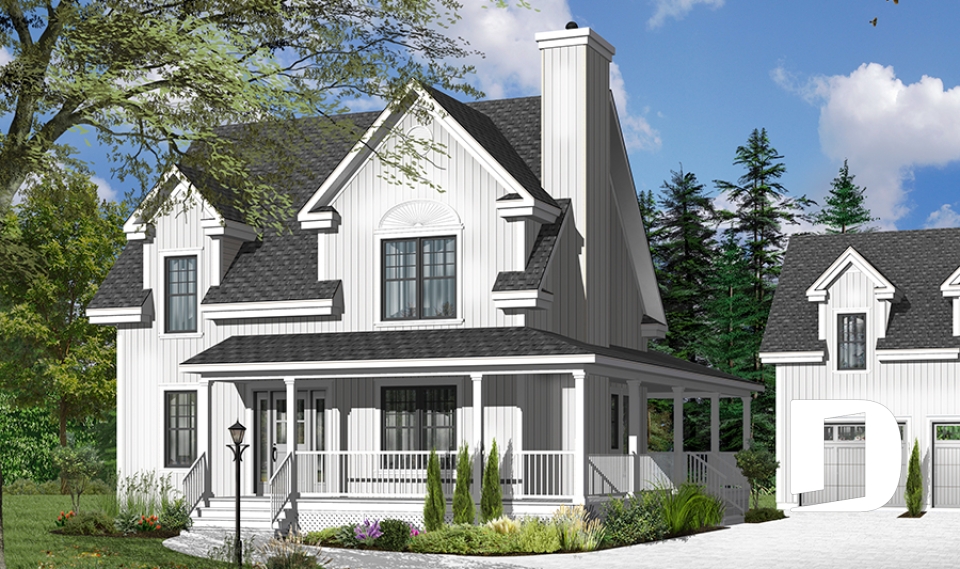 front - BASE MODEL - Country style farmhouse home plan, master suite, home office, fireplace, laundry on main floor - Cloverdale 2