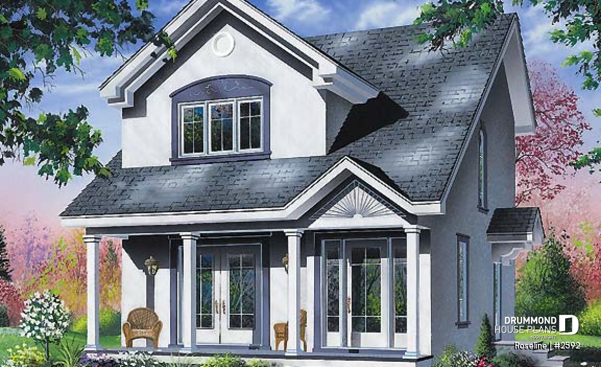 front - BASE MODEL - Narrow lot two-storey home with 3 bedrooms, laundry on main floor, walk-in closet in master - Roseline