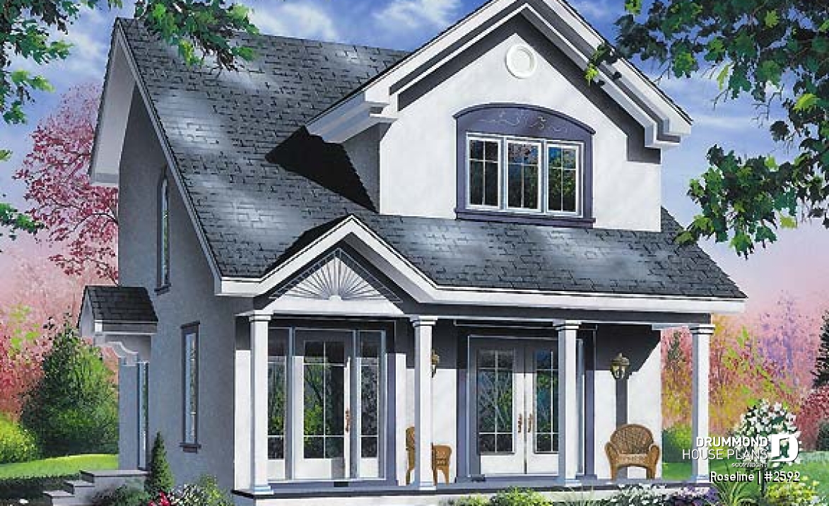 front - BASE MODEL - Narrow lot two-storey home with 3 bedrooms, laundry on main floor, walk-in closet in master - Roseline