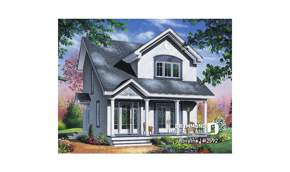 front - BASE MODEL - Narrow lot two-storey home with 3 bedrooms, laundry on main floor, walk-in closet in master - Roseline