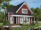 Color version 7 - Front - Small country cabin house plan, 2 bedrooms, laundry facilities on main, french doors, covered porch - Baldwin