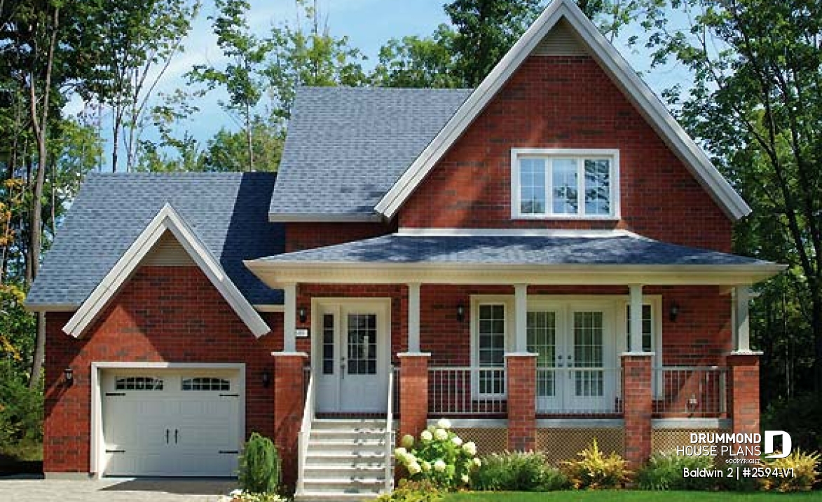 front - BASE MODEL - 2 bedroom country style with garage and cozy living room with fireplace - Baldwin 2