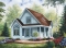front - BASE MODEL - Affordable and charming small 2-storey home plan with up to 3 bedrooms, mezzanine, wraparound porch - Gaillon