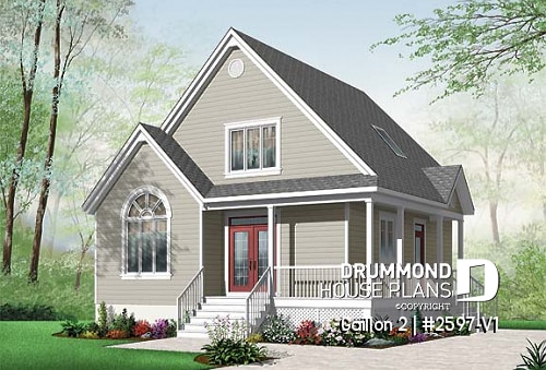 front - BASE MODEL - Cape Cod style 2 to 3 bedroom cottage plan with 2 living rooms, 9 ft. ceiling on main floor, mezzanine - Gaillon 2