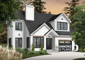 front - BASE MODEL - House with garage, 3 bedrooms + office, master suite upstairs, wood fireplace and single garage - Leana 2