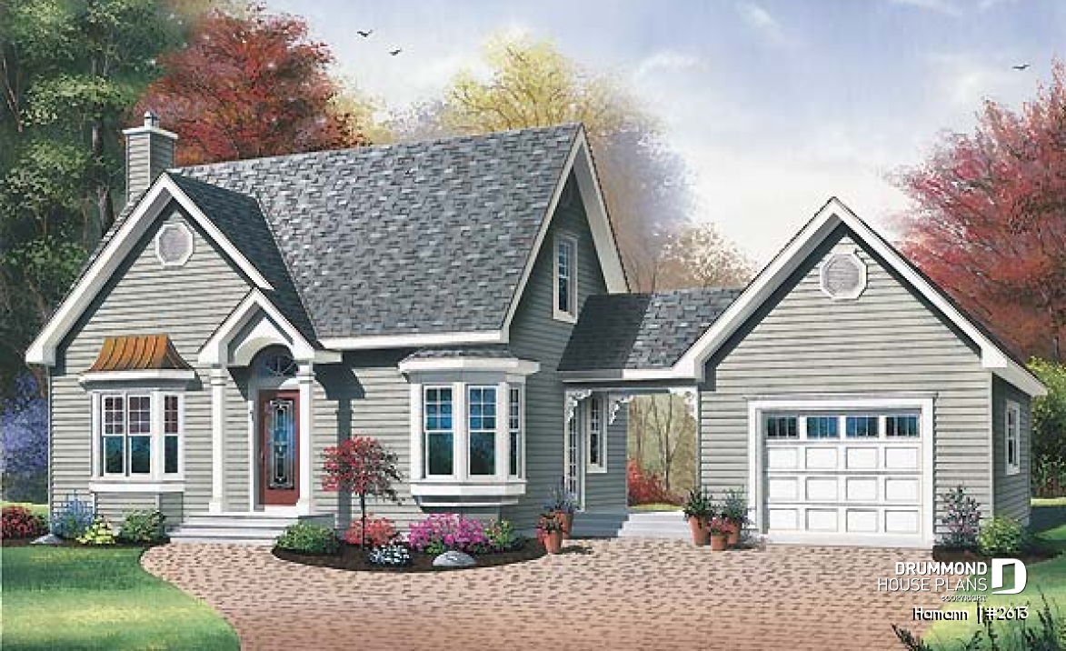 front - BASE MODEL - Small country home with 2 bedrooms, briseway leading to garage, home office - Hamann 