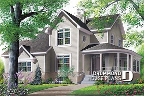 front - BASE MODEL - Country affordable 4 bedrooms home plan, master suite on main floor with private balcony, solarium room - Merriwood 2