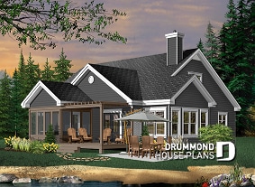 Color version 2 - Rear - Lakefront cottage style house plan, 2-car garage, master suite,  large family room - Nature's Retreat
