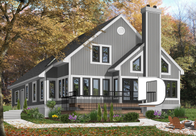 Color version 2 - Rear - 3 bedroom scandinavian cottage design with garage, master on main, sunroom, large terrace - Grandmont 2