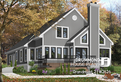 Color version 2 - Rear - 3 bedroom scandinavian cottage design with garage, master on main, sunroom, large terrace - Grandmont 2