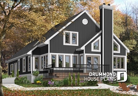 Color version 3 - Rear - 3 bedroom scandinavian cottage design with garage, master on main, sunroom, large terrace - Grandmont 2