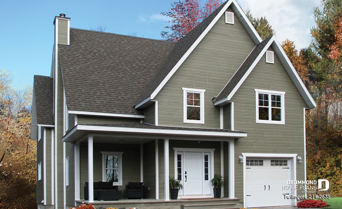 front - BASE MODEL - Tudor inspired home plan with garage, 3 to 4 bedrooms, open floor plan with fireplace and bonus room - Twillingate 2