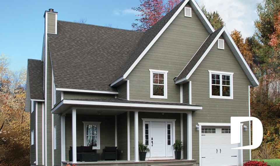 front - BASE MODEL - Tudor inspired home plan with garage, 3 to 4 bedrooms, open floor plan with fireplace and bonus room - Twillingate 2