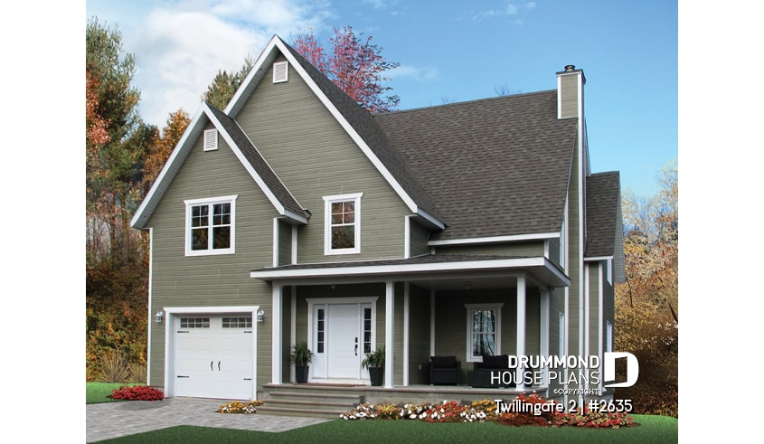 front - BASE MODEL - Tudor inspired home plan with garage, 3 to 4 bedrooms, open floor plan with fireplace and bonus room - Twillingate 2
