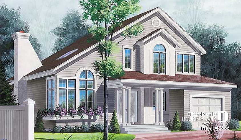 front - BASE MODEL - Modern 3 to 4 bedroom home, mezzanine, great family room with fireplace, one-car garage - Trek