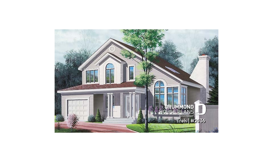front - BASE MODEL - Modern 3 to 4 bedroom home, mezzanine, great family room with fireplace, one-car garage - Trek