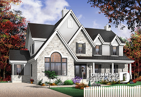 Color version 2 - Front - Country style house plan of 3 bedrooms, built-ins & fireplace in the family room - The Quarry 3