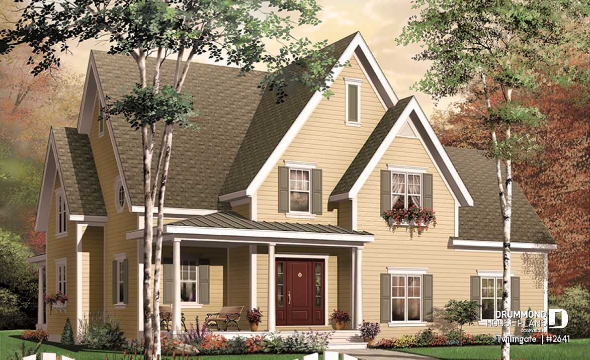 front - BASE MODEL - Beautiful Traditional 3 to 4 bedroom house plan, 2-car garage, open floorplan, home office, large bonus room - Twillingate 