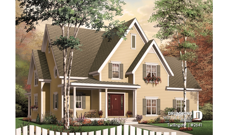 front - BASE MODEL - Beautiful Traditional 3 to 4 bedroom house plan, 2-car garage, open floorplan, home office, large bonus room - Twillingate 