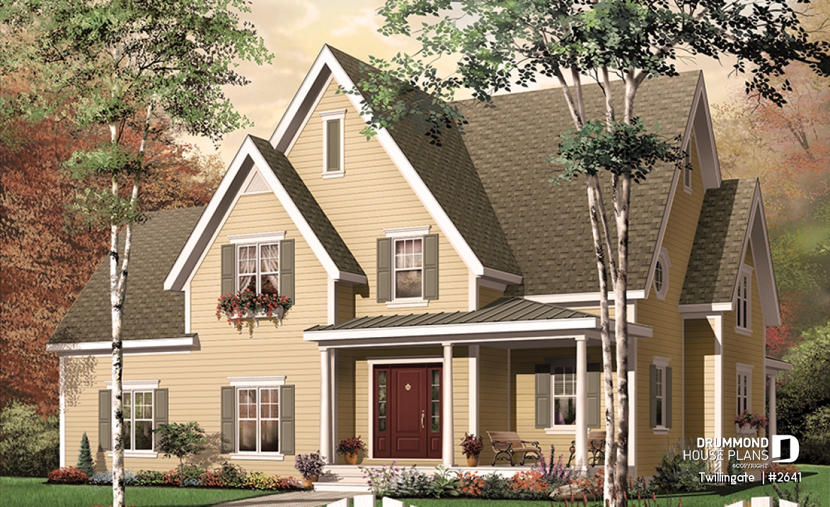 front - BASE MODEL - Beautiful Traditional 3 to 4 bedroom house plan, 2-car garage, open floorplan, home office, large bonus room - Twillingate 