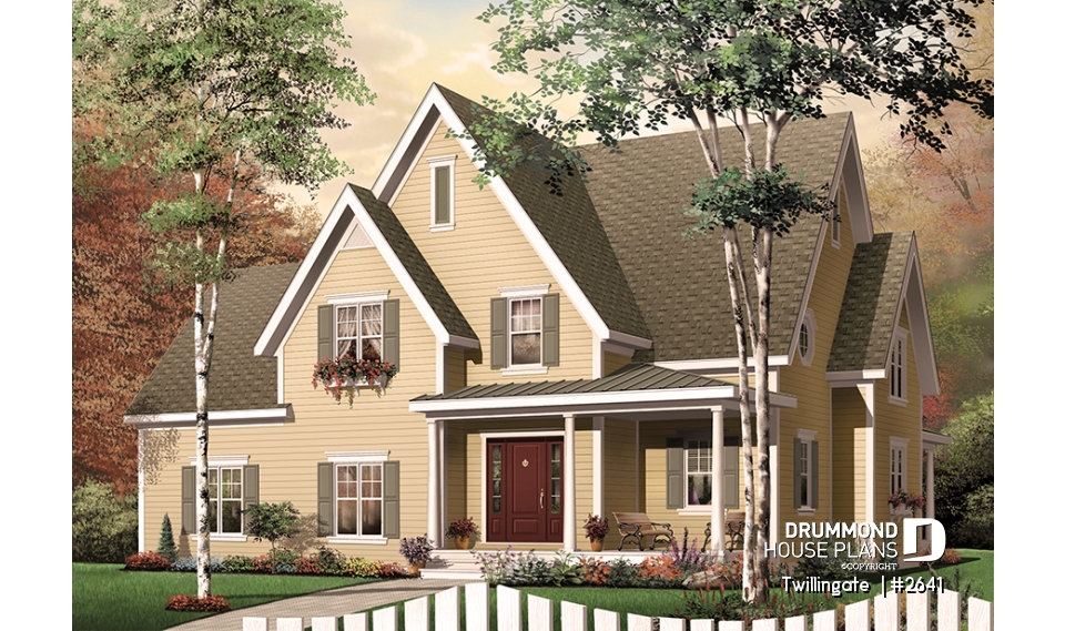 front - BASE MODEL - Beautiful Traditional 3 to 4 bedroom house plan, 2-car garage, open floorplan, home office, large bonus room - Twillingate 